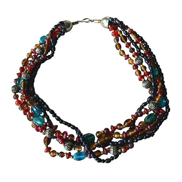 Multi Strand Bead Necklace Hematite and Glass - Picture 1 of 5